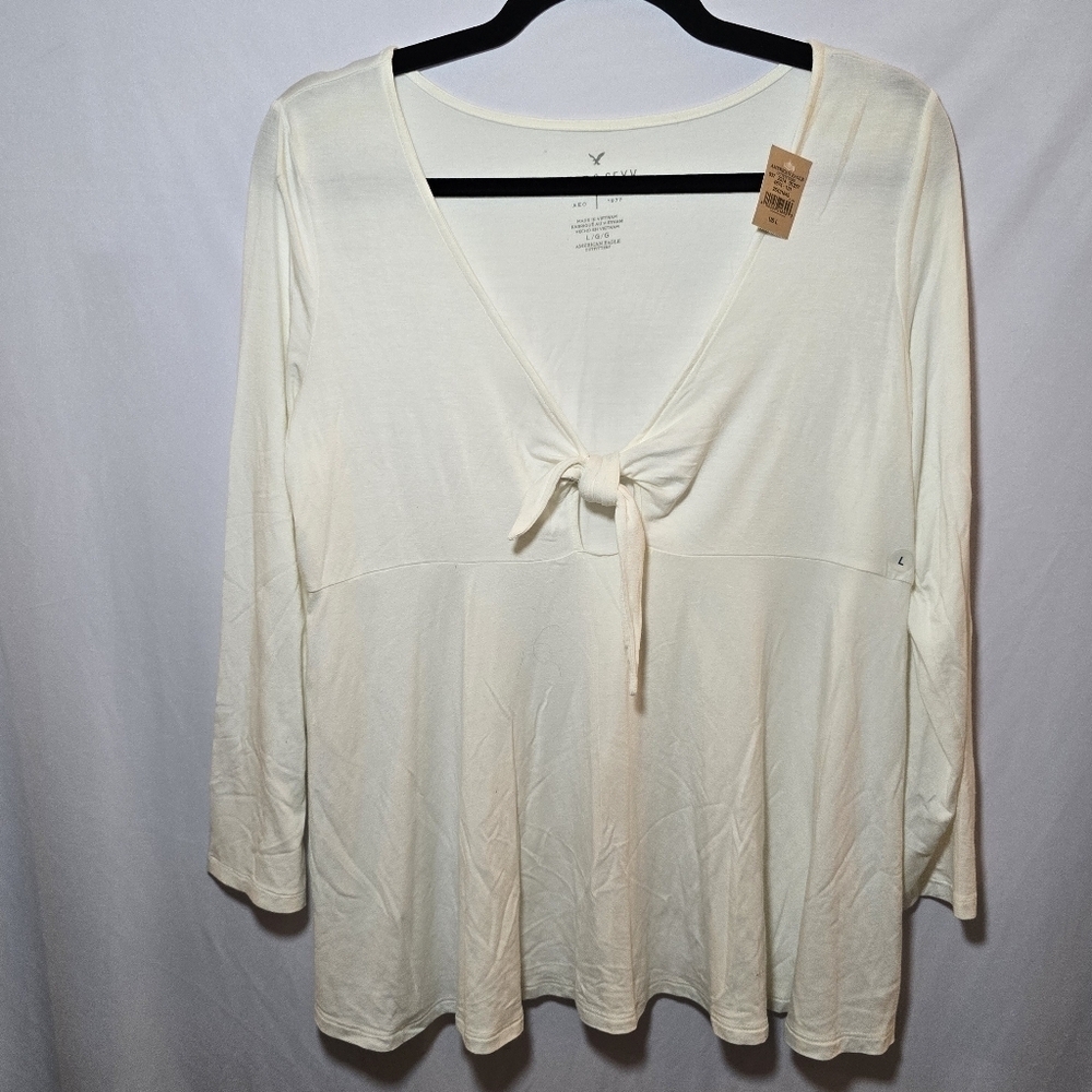 NWT American Eagle Lightweight 3/4 Sleeve V Neck Babydoll Style Top, sz L